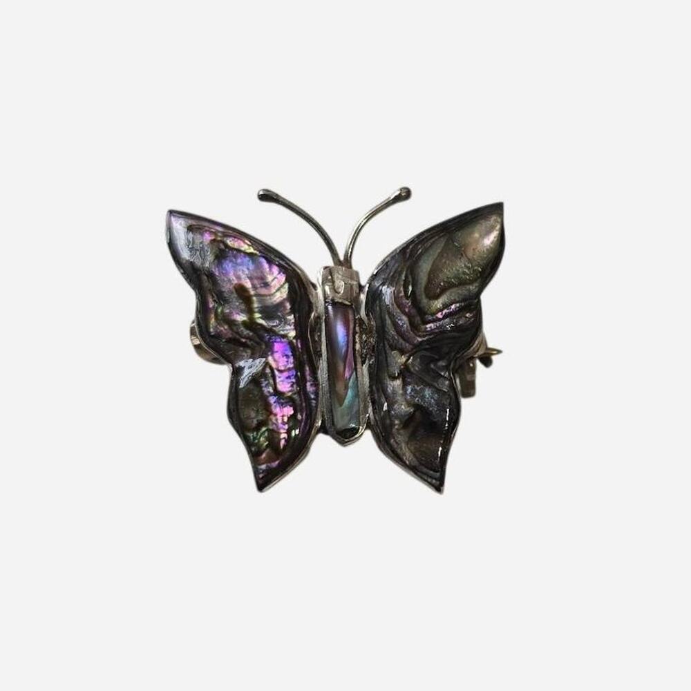 VINTAGE MEXICAN STERLING SILVER & ABALONE BUTTERFLY BROOCH